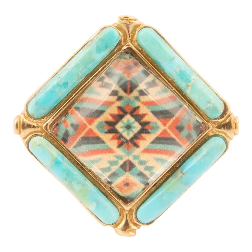 Scenic Native Weave Blue Turquoise Golden Statement Ring sold by Barse