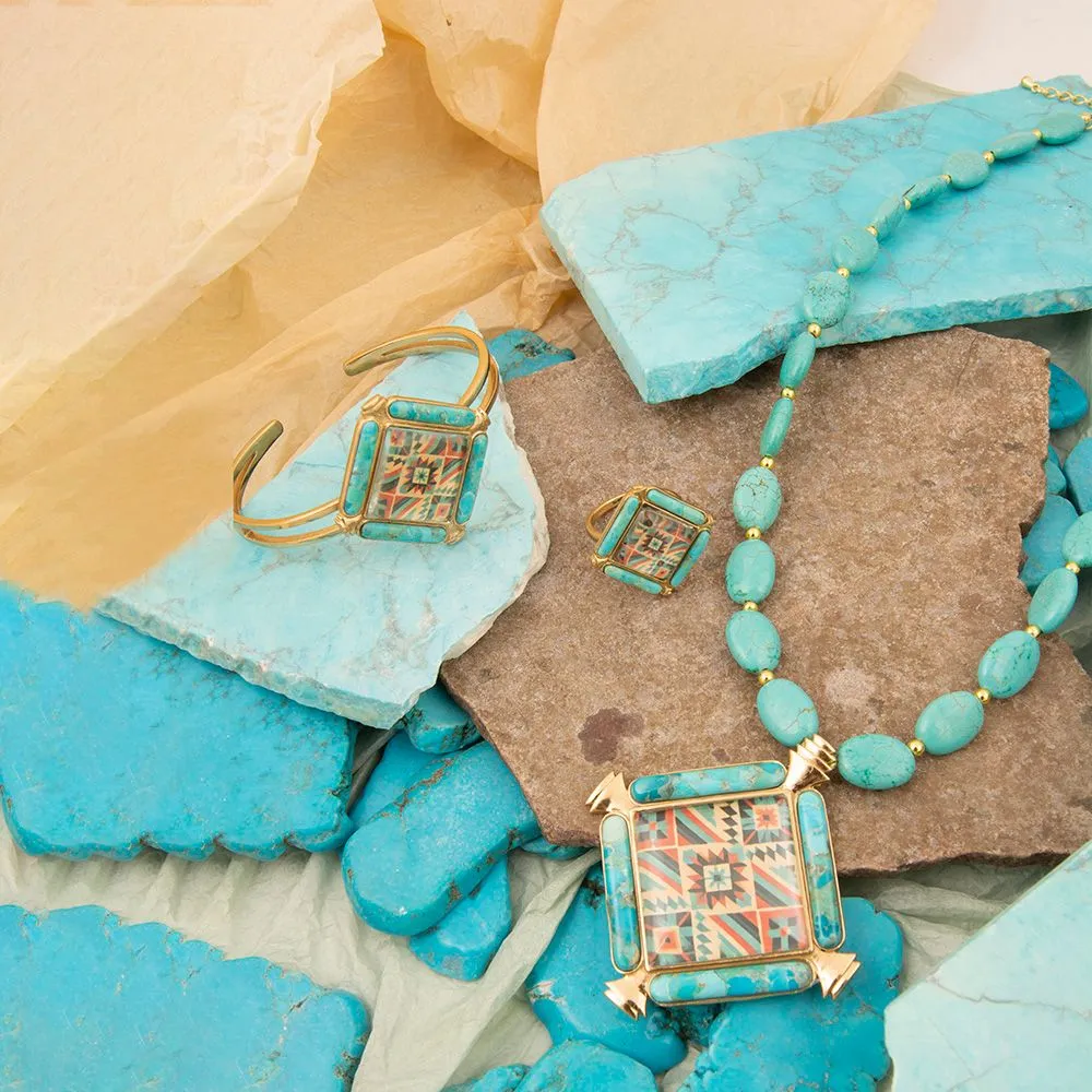 Scenic Native Weave Blue Turquoise Golden Statement Ring sold by Barse product image thumbnail 5