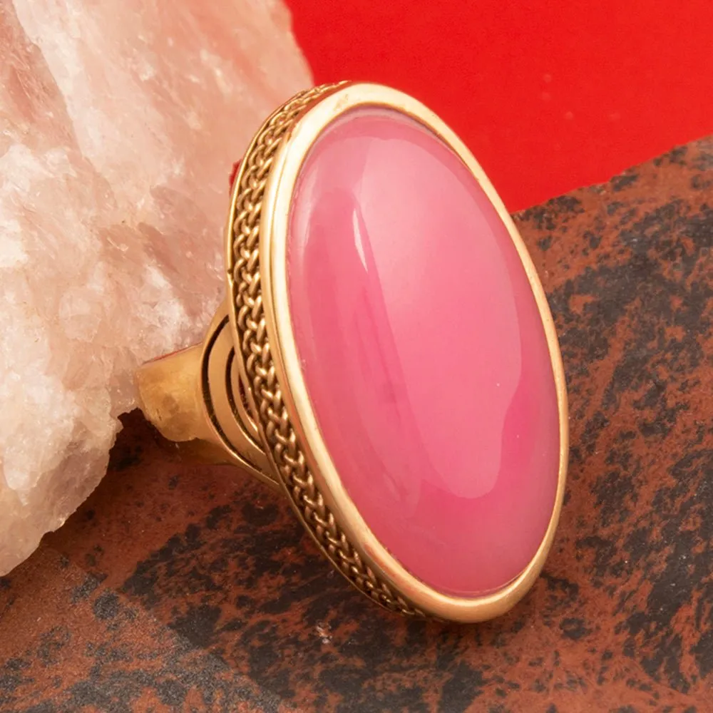 Ovation Pink Jade Golden Statement Ring sold by Barse product image thumbnail 3
