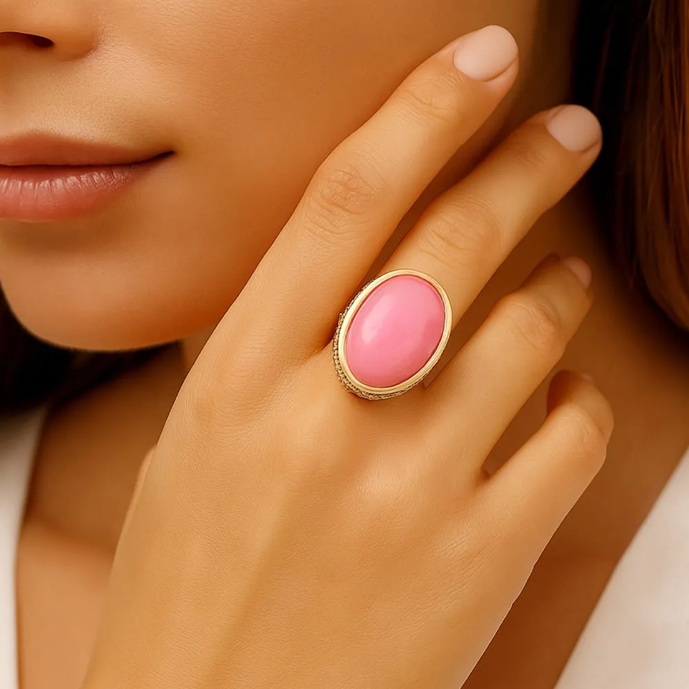 Ovation Pink Jade Golden Statement Ring sold by Barse product image thumbnail 2