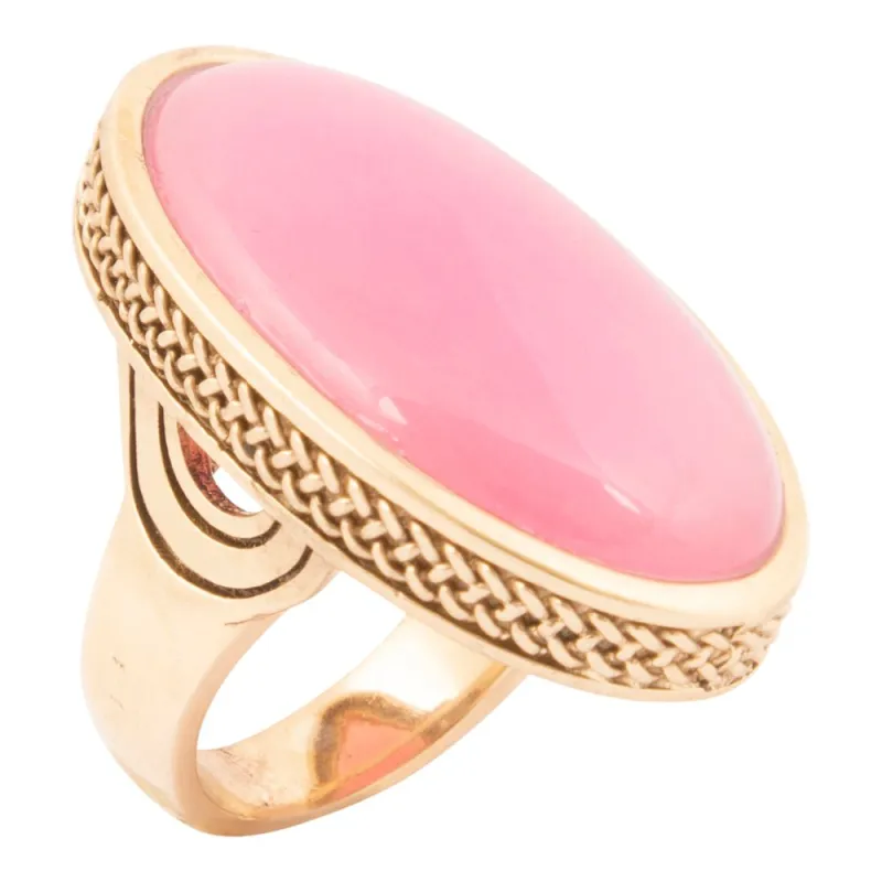 Ovation Pink Jade Golden Statement Ring sold by Barse