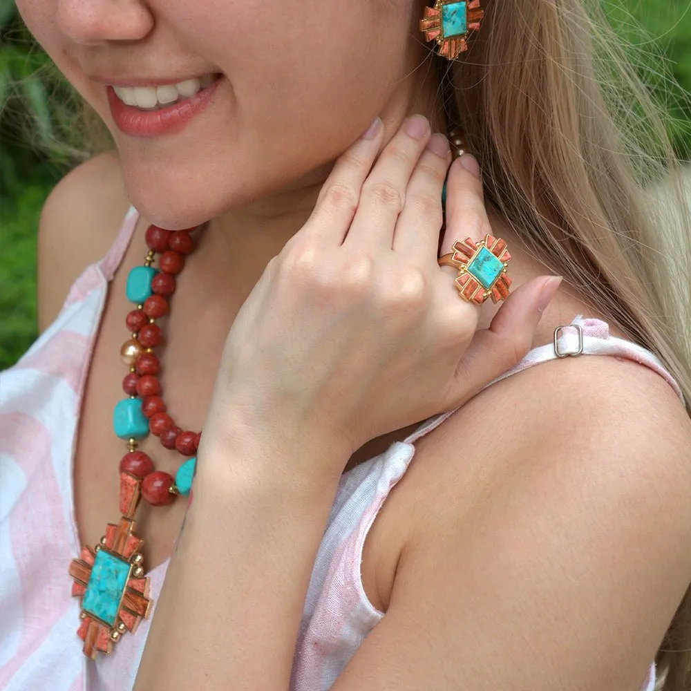 Santa Fe Blue Turquoise and Copper Opal Golden Statement Ring sold by Barse product image thumbnail 5