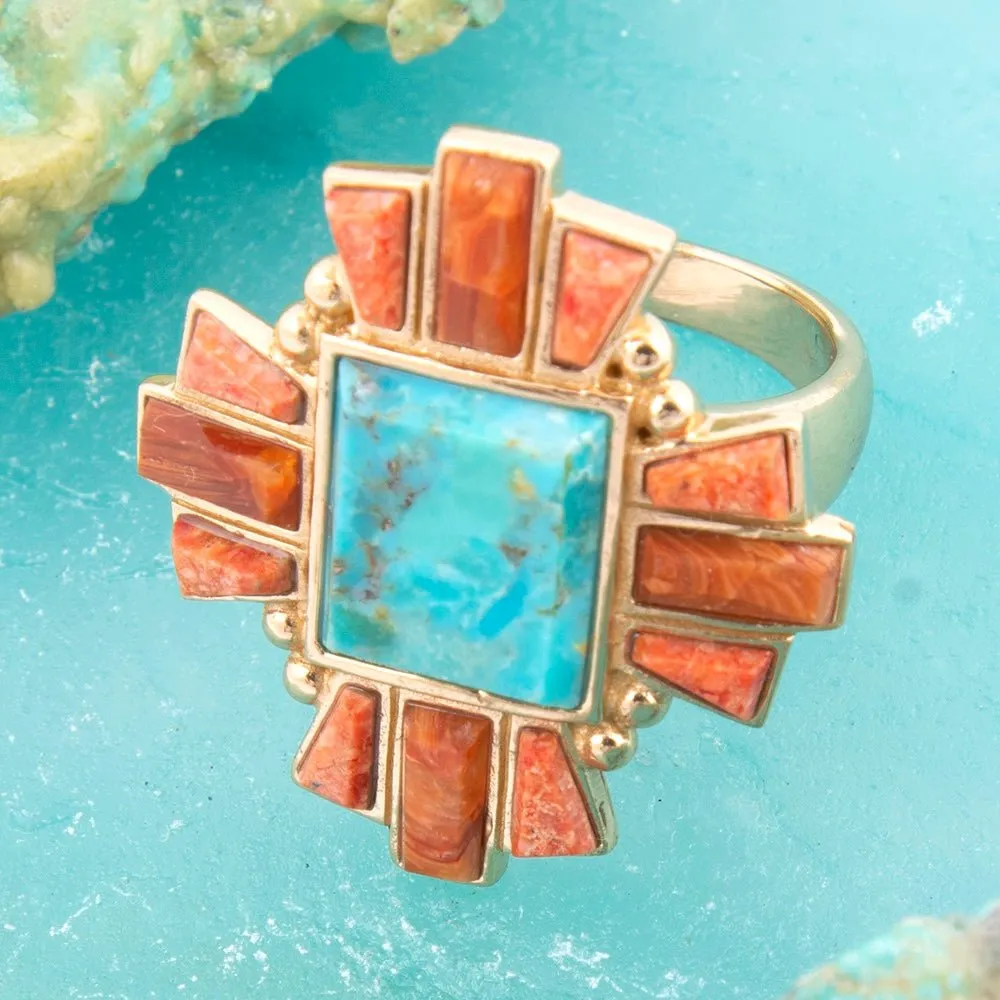 Santa Fe Blue Turquoise and Copper Opal Golden Statement Ring sold by Barse product image thumbnail 3