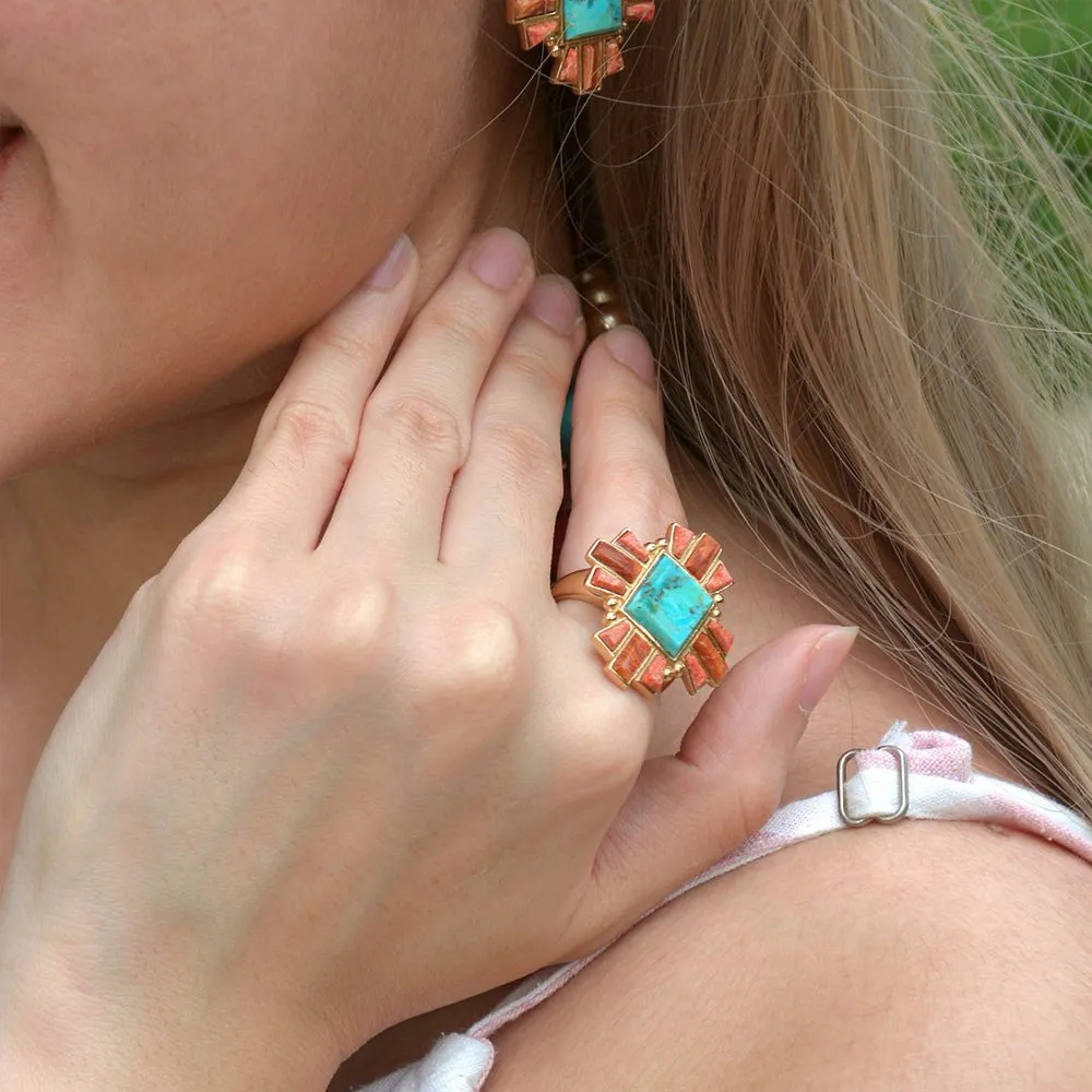 Santa Fe Blue Turquoise and Copper Opal Golden Statement Ring sold by Barse product image thumbnail 2