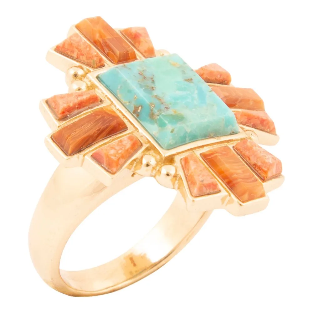 Santa Fe Blue Turquoise and Copper Opal Golden Statement Ring sold by Barse