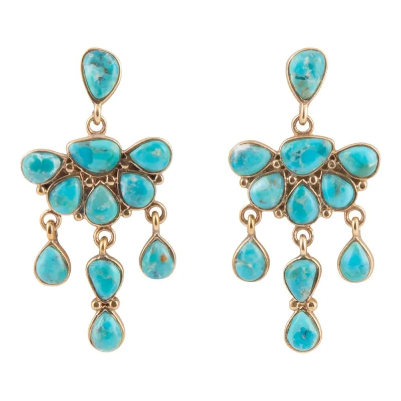 Durango Blue Turquoise Golden Chandelier Earrings sold by Barse