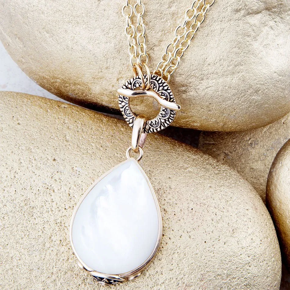Abby White Mother of Pearl Golden Pendant Necklace sold by Barse product image thumbnail 4