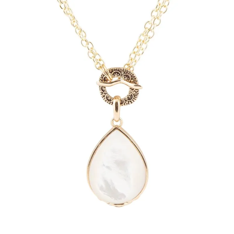 Abby White Mother of Pearl Golden Pendant Necklace sold by Barse