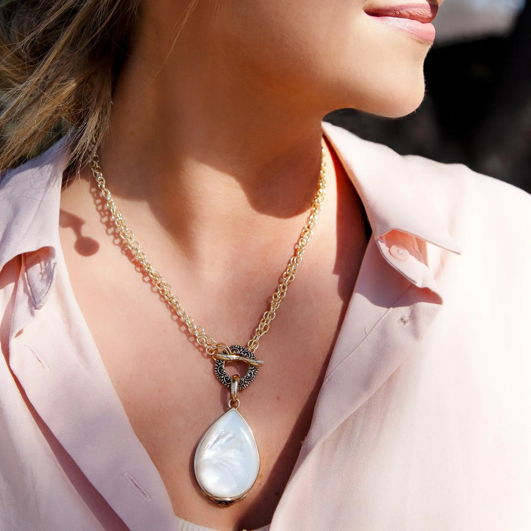 Abby White Mother of Pearl Golden Pendant Necklace sold by Barse product image thumbnail 2