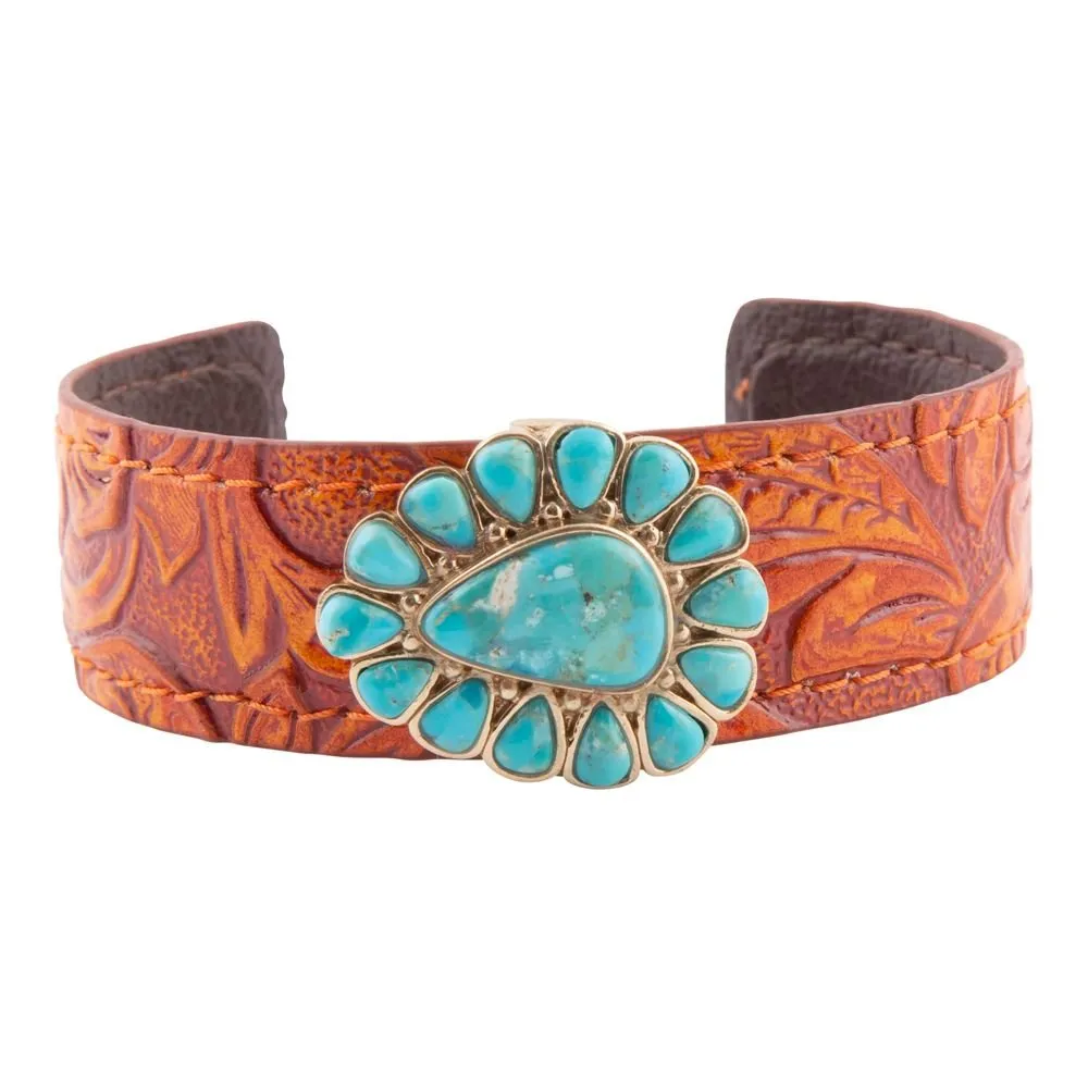 Blue Turquoise Leather Golden Cuff Bracelet sold by Barse product image thumbnail 3