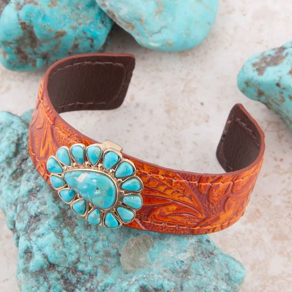 Blue Turquoise Leather Golden Cuff Bracelet sold by Barse product image thumbnail 2
