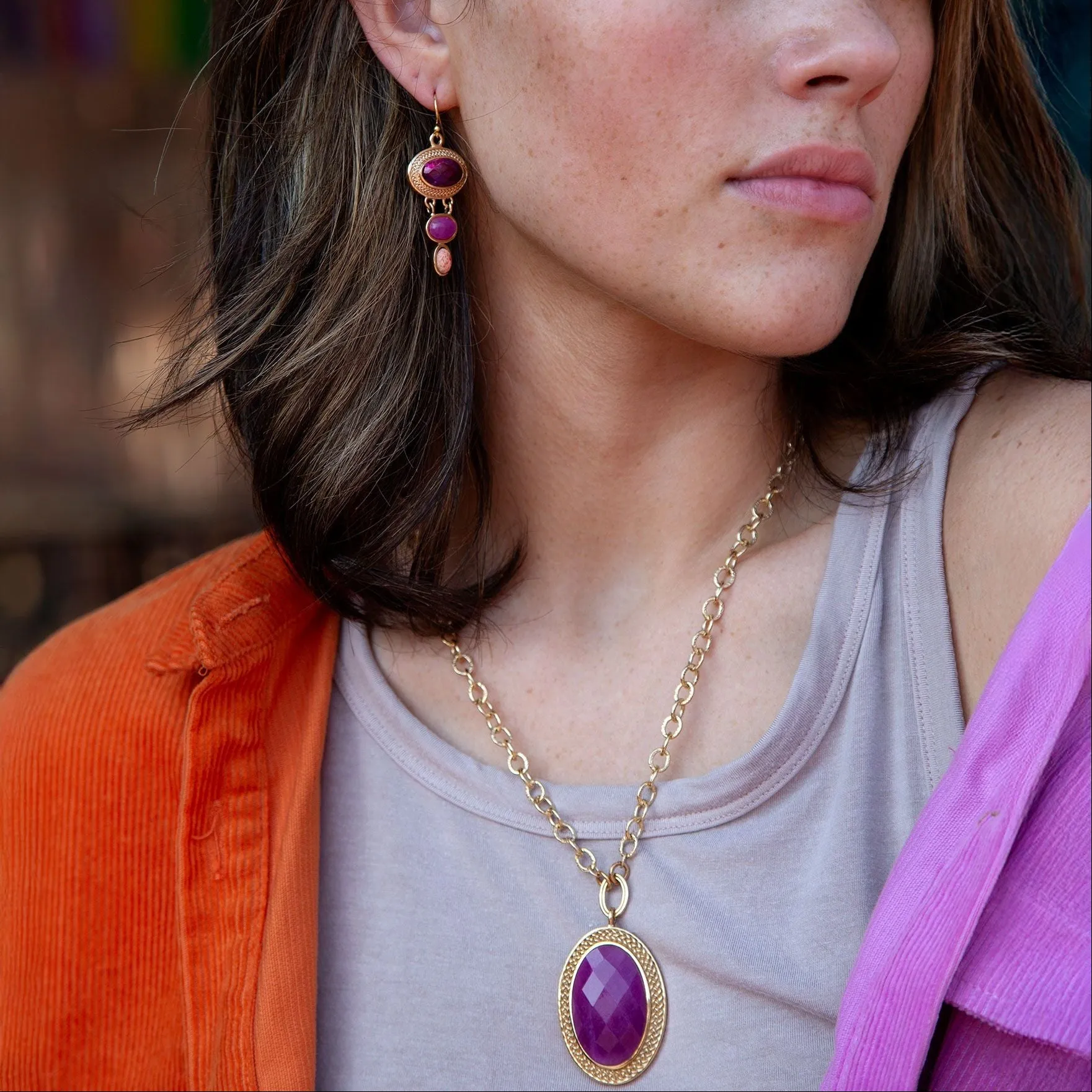 Ovation Pink Jade Golden Pendant Necklace sold by Barse product image thumbnail 2