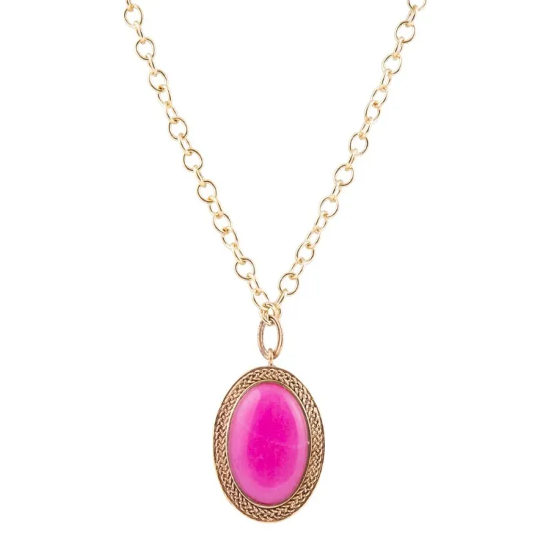Ovation Pink Jade Golden Pendant Necklace sold by Barse