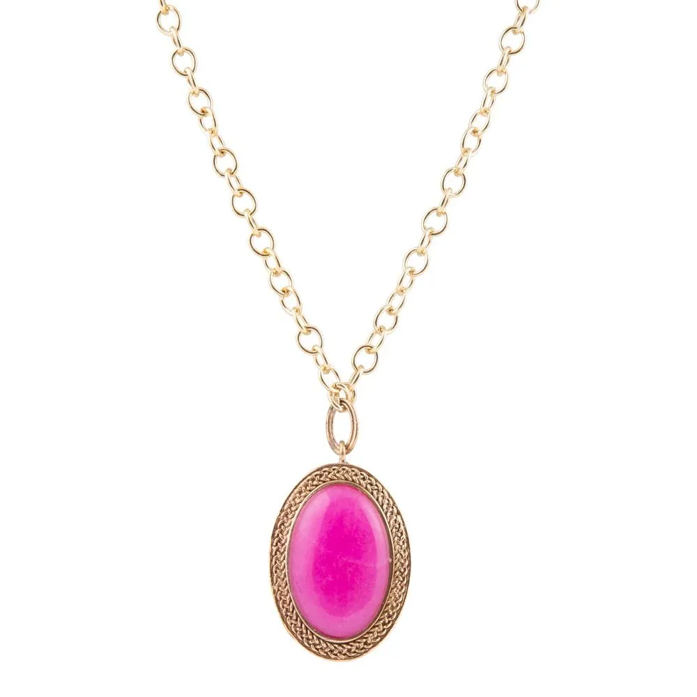 Ovation Pink Jade Golden Pendant Necklace sold by Barse