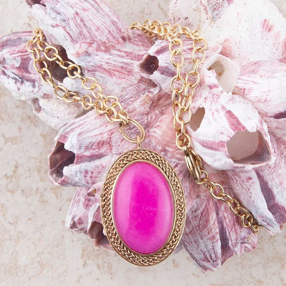 Ovation Pink Jade Golden Pendant Necklace sold by Barse product image thumbnail 3