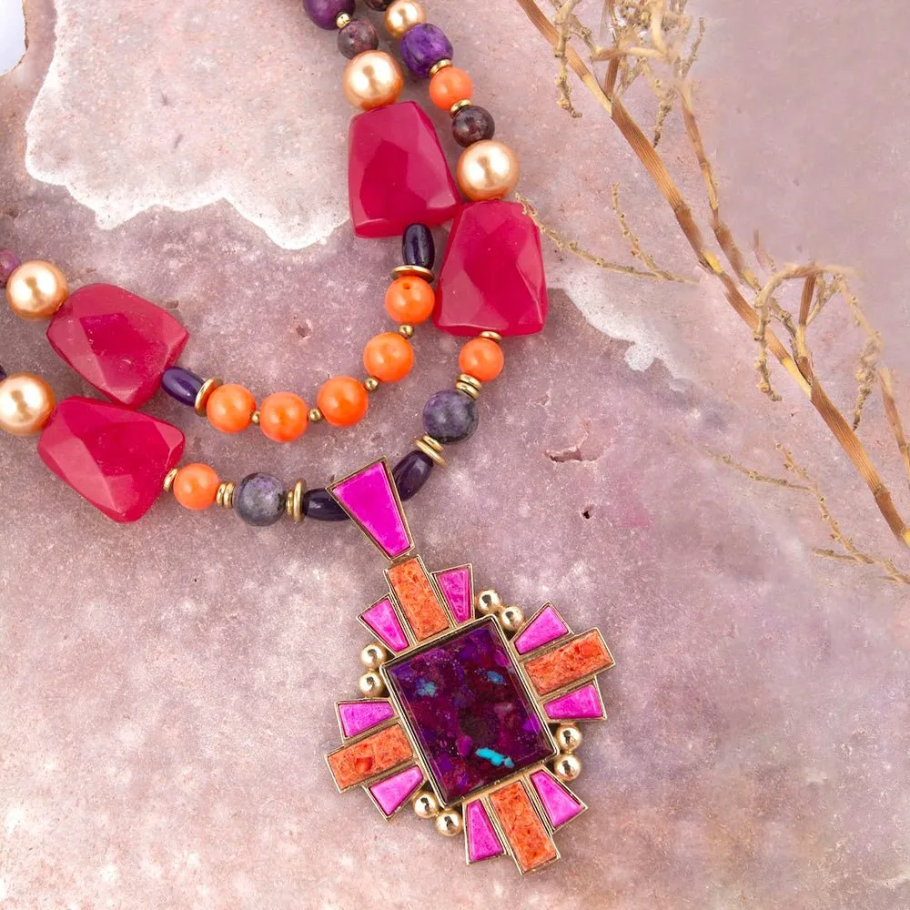 Santa Fe Purple Turquoise Golden Cross Pendant Necklace sold by Barse product image thumbnail 4