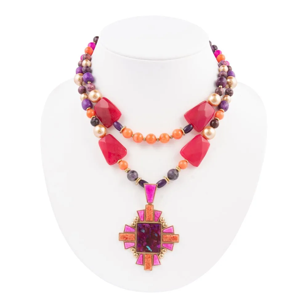 Santa Fe Purple Turquoise Golden Cross Pendant Necklace sold by Barse product image thumbnail 5