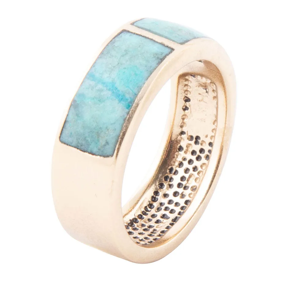 Inlay Blue Chrysocolla and Golden Band Ring sold by Barse