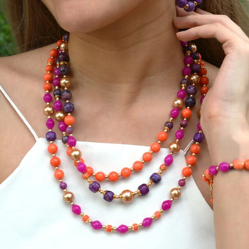 Bordeaux Purple Agate Golden Statement Necklace sold by Barse product image thumbnail 2