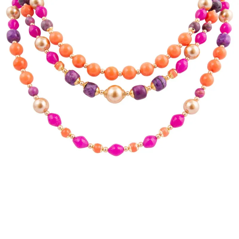 Bordeaux Purple Agate Golden Statement Necklace sold by Barse