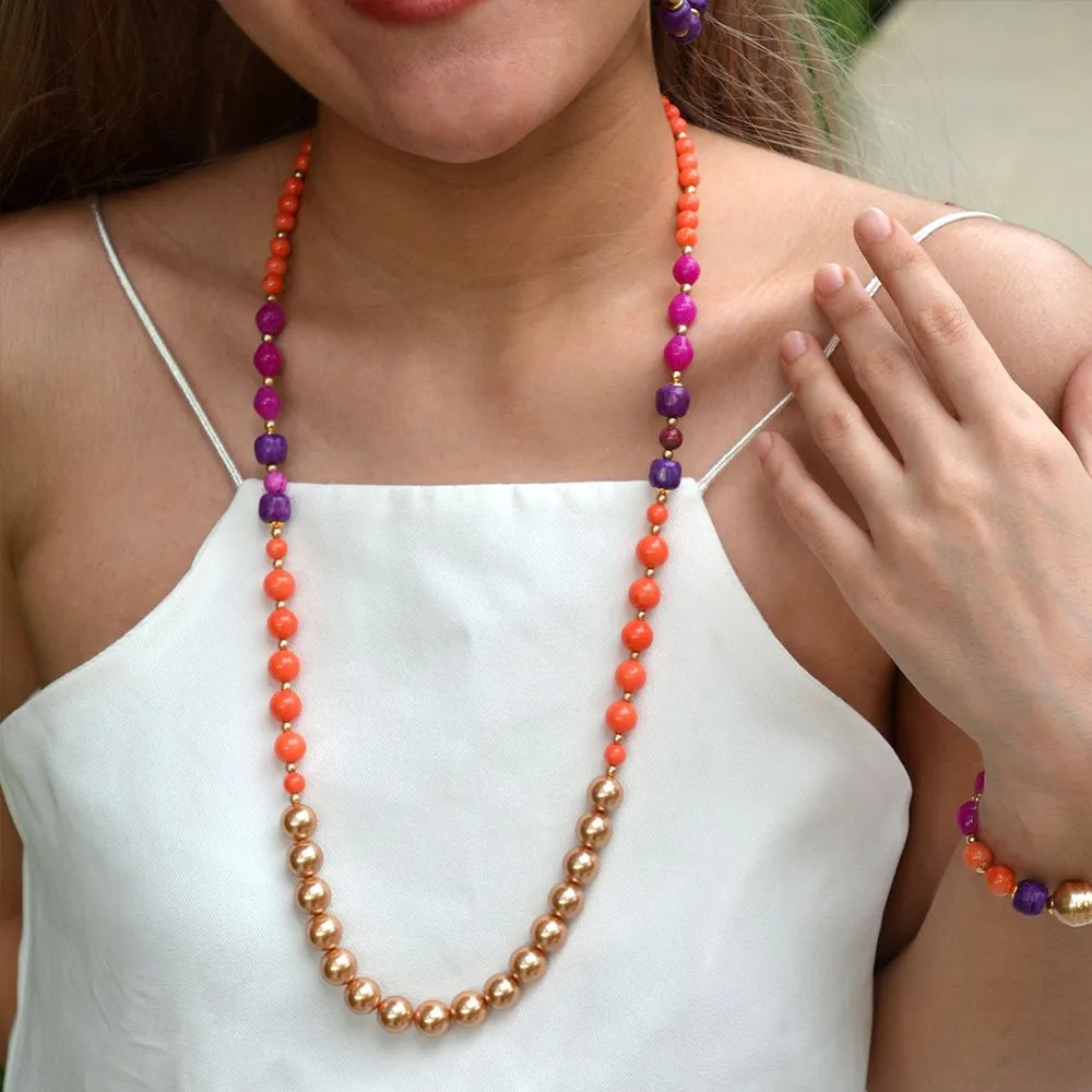 Bordeaux Orange Coral Golden Long Necklace sold by Barse product image thumbnail 2