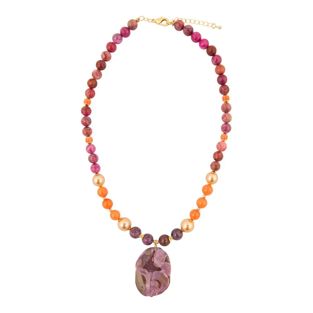Bordeaux Purple Jasper Golden Pendant Necklace sold by Barse product image thumbnail 4
