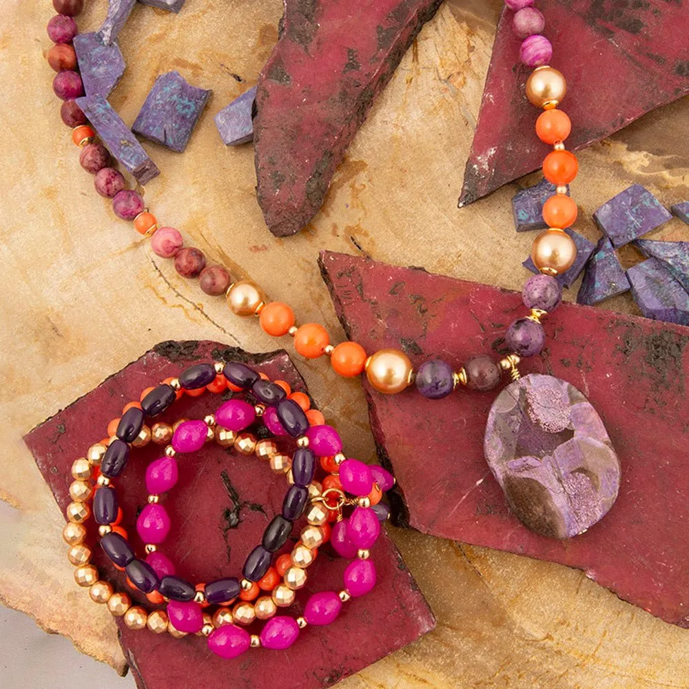 Bordeaux Purple Jasper Golden Pendant Necklace sold by Barse product image thumbnail 5