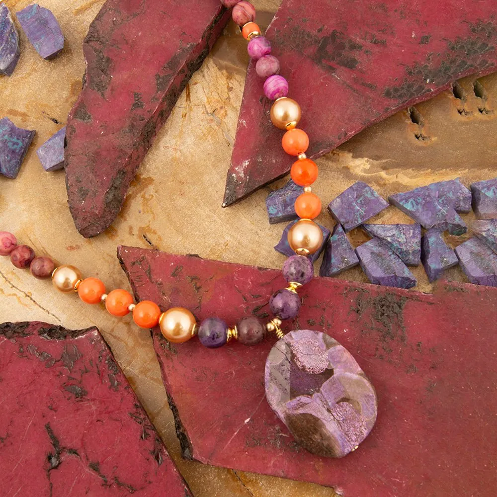 Bordeaux Purple Jasper Golden Pendant Necklace sold by Barse product image thumbnail 3