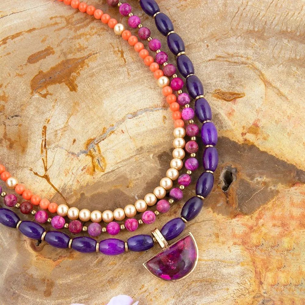 Bordeaux Purple Turquoise and Orange Jade Golden Pendant Necklace sold by Barse product image thumbnail 3