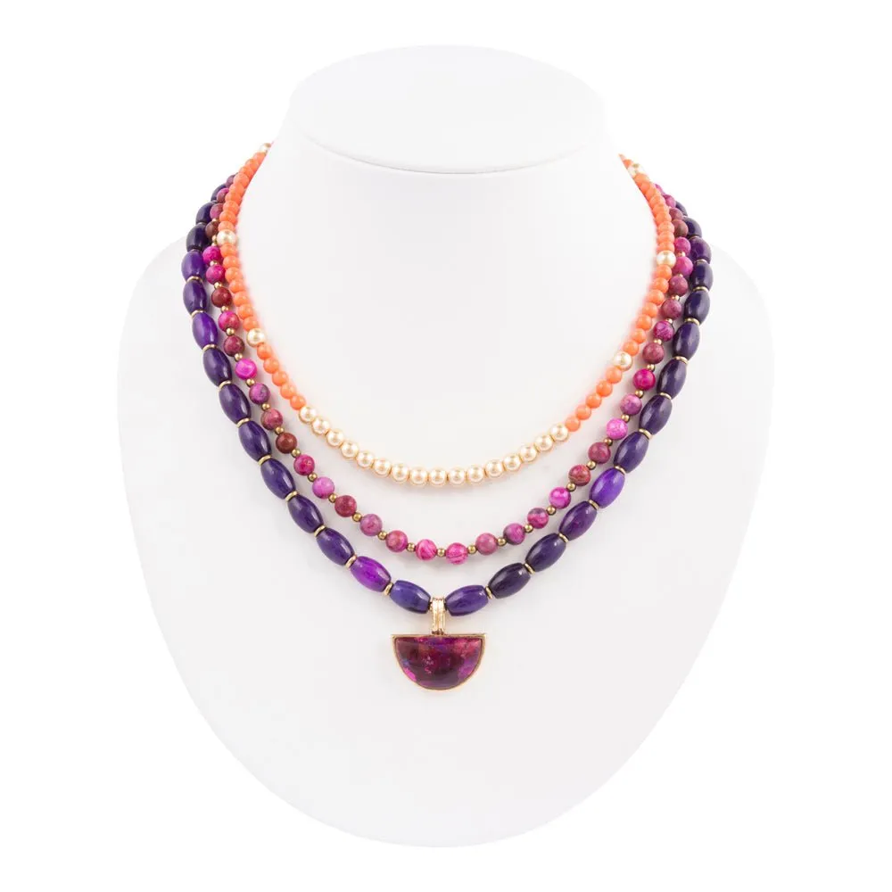 Bordeaux Purple Turquoise and Orange Jade Golden Pendant Necklace sold by Barse product image thumbnail 5
