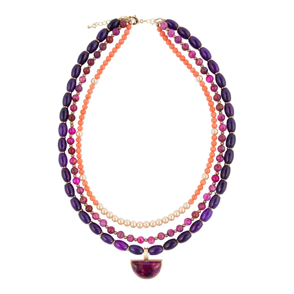 Bordeaux Purple Turquoise and Orange Jade Golden Pendant Necklace sold by Barse product image thumbnail 4