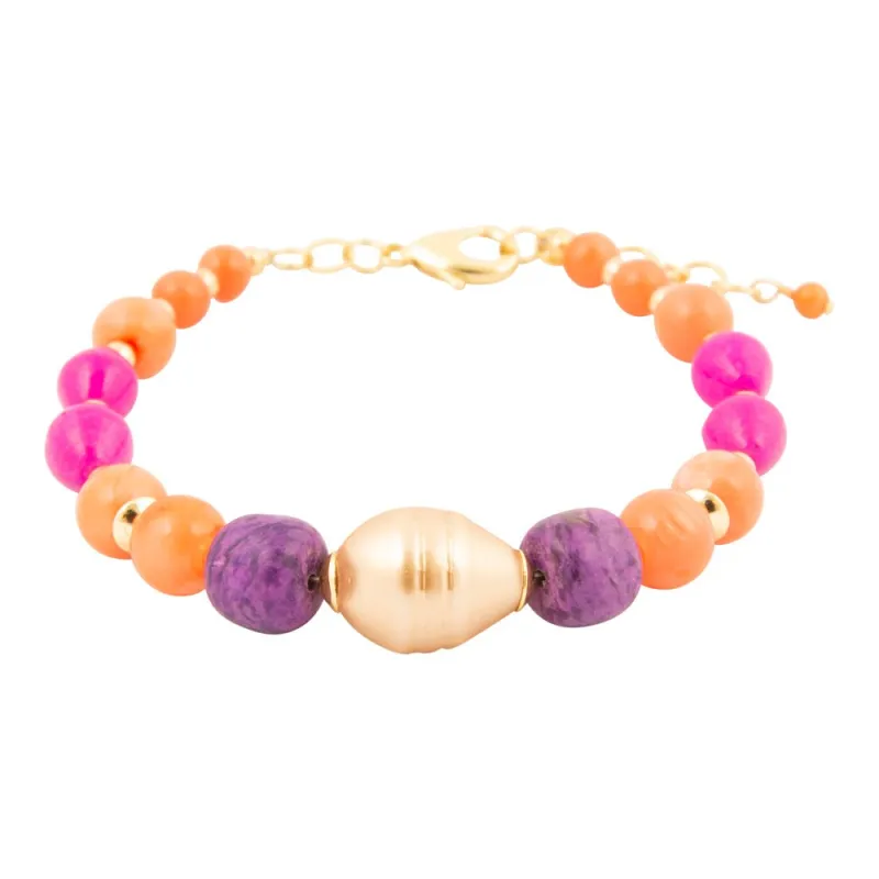 Bordeaux Orange Coral Golden Chunky Bracelet sold by Barse