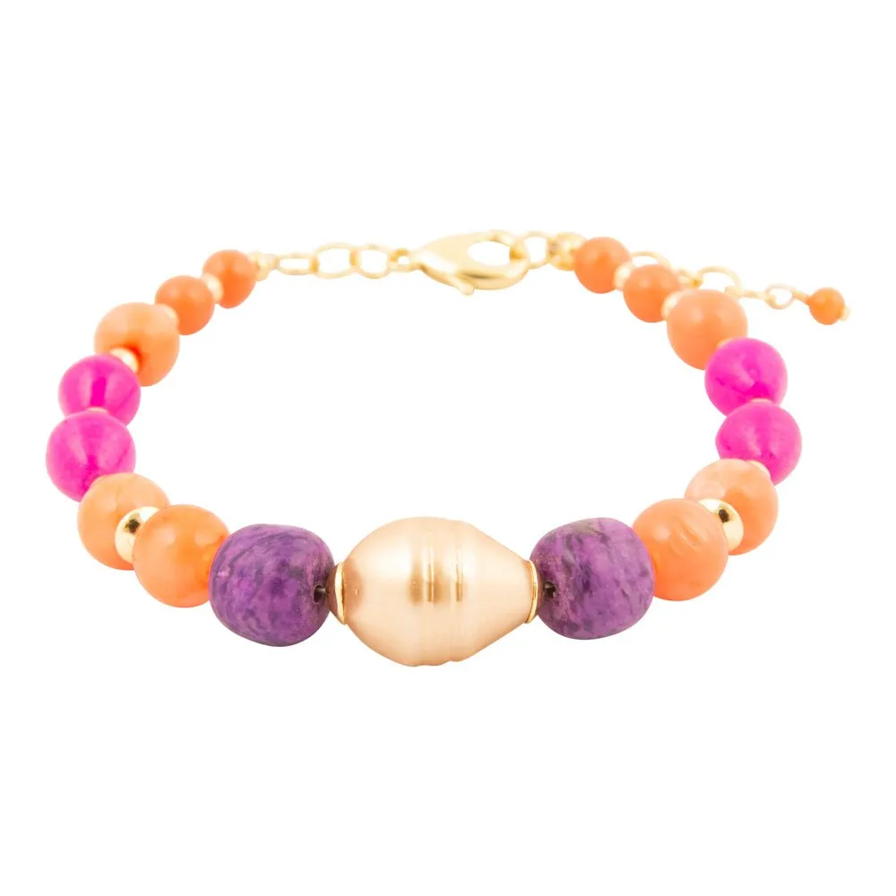 Bordeaux Orange Coral Golden Chunky Bracelet sold by Barse