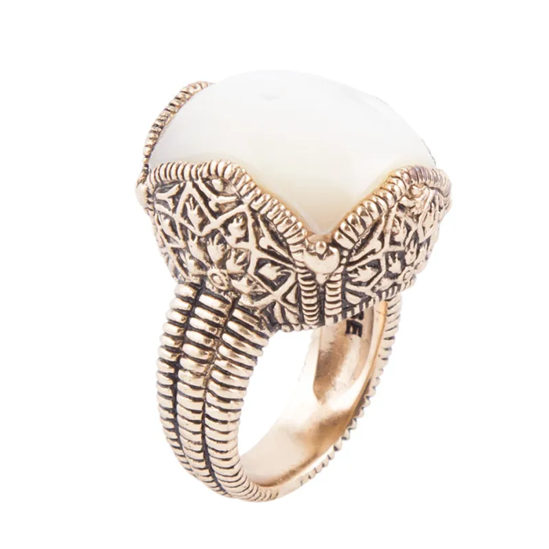 White Mother of Pearl Golden Chunky Ring sold by Barse