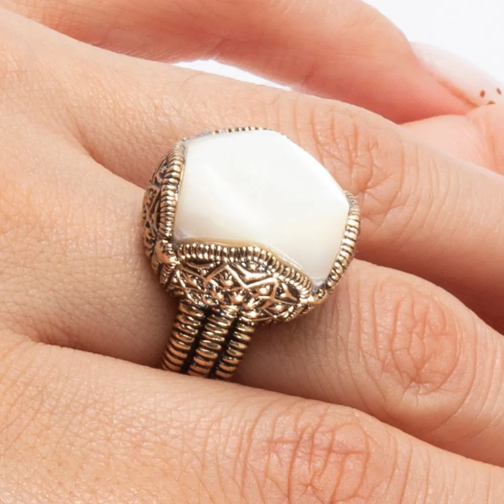 White Mother of Pearl Golden Chunky Ring sold by Barse product image thumbnail 2