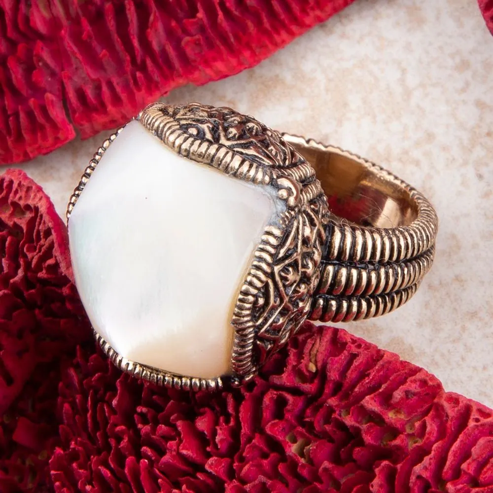 White Mother of Pearl Golden Chunky Ring sold by Barse product image thumbnail 3
