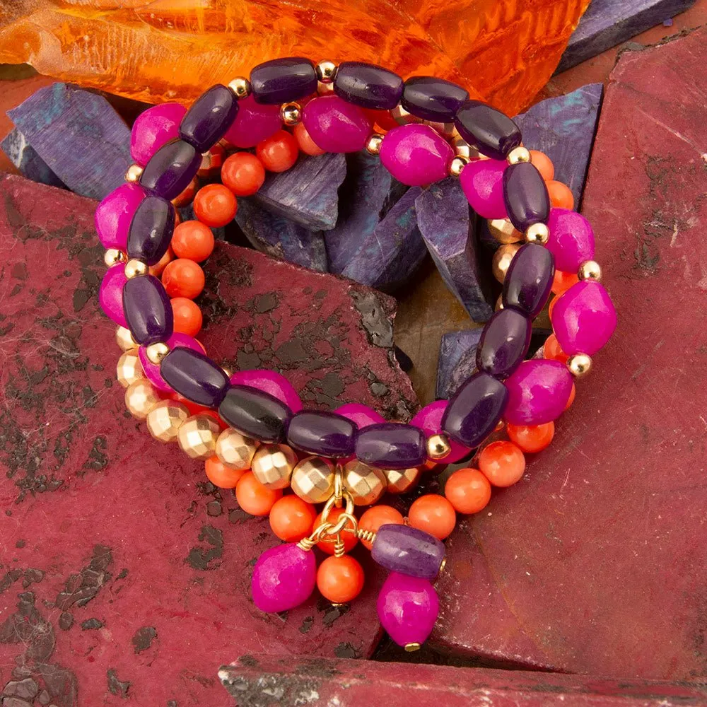 Bordeaux Purple Jade Golden Stretch Bracelet Set sold by Barse product image thumbnail 3