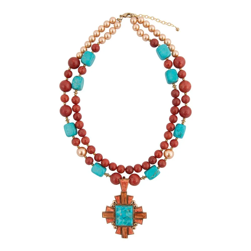 Santa Fe Blue Turquoise Golden Cross Pendant Necklace sold by Barse product image thumbnail 5