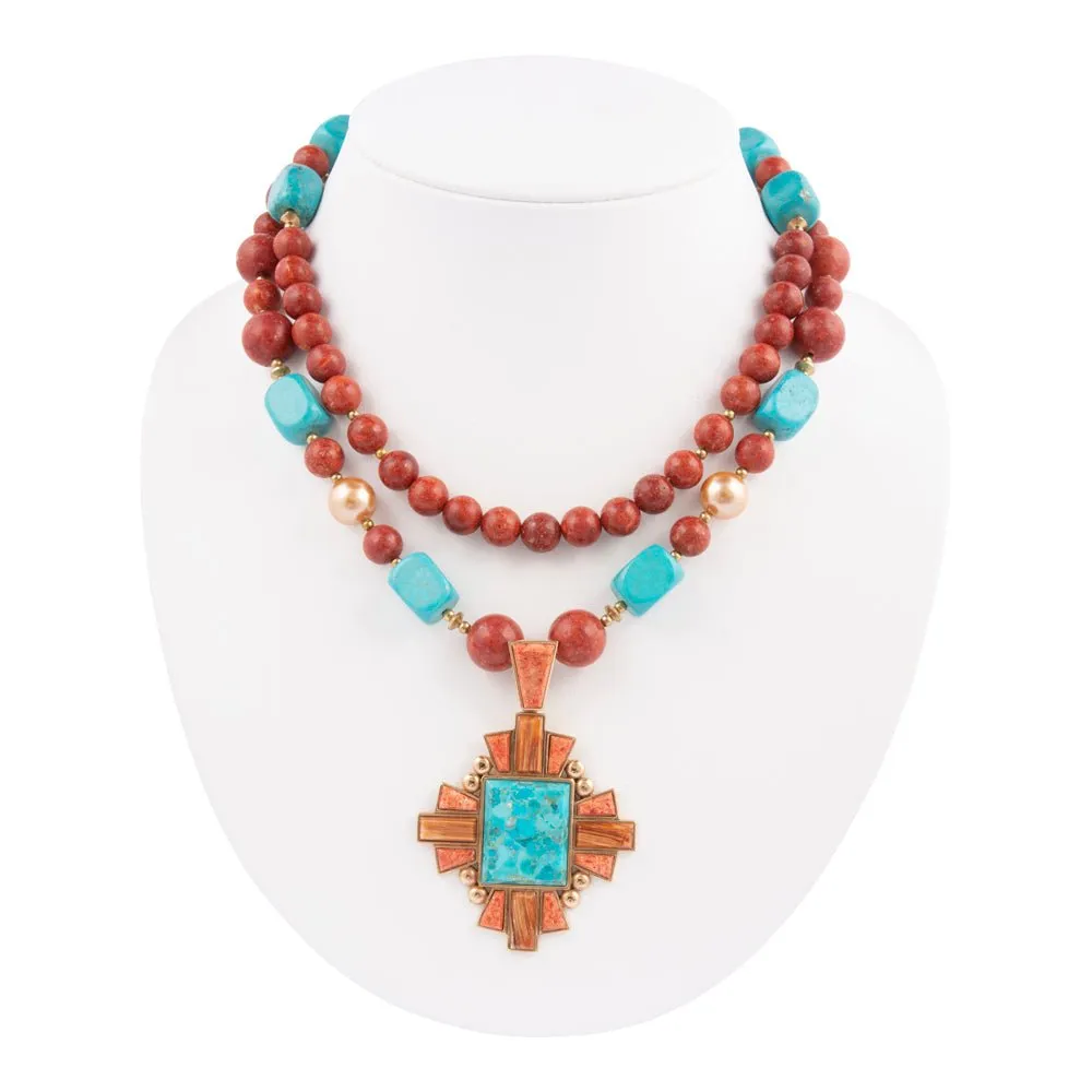 Santa Fe Blue Turquoise Golden Cross Pendant Necklace sold by Barse product image thumbnail 3