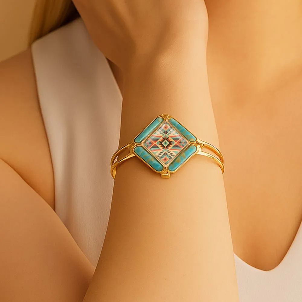 Scenic Native Weave Blue Turquoise Golden Cuff Bracelet sold by Barse product image thumbnail 2