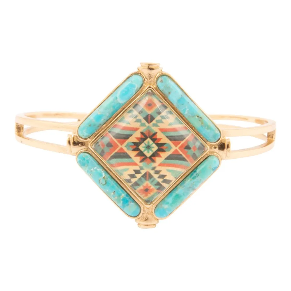 Scenic Native Weave Blue Turquoise Golden Cuff Bracelet sold by Barse product image thumbnail 4
