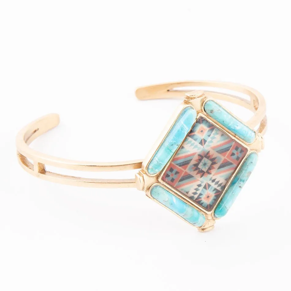 Scenic Native Weave Blue Turquoise Golden Cuff Bracelet sold by Barse