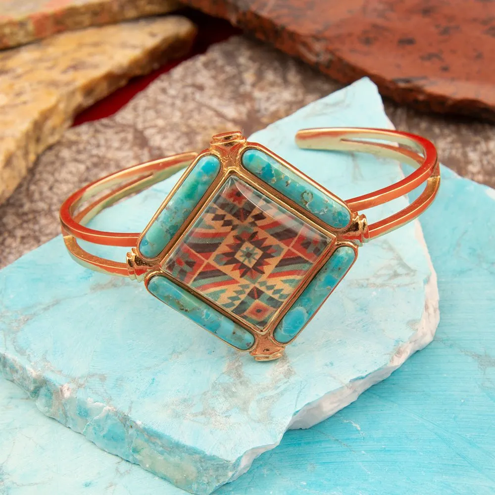 Scenic Native Weave Blue Turquoise Golden Cuff Bracelet sold by Barse product image thumbnail 3
