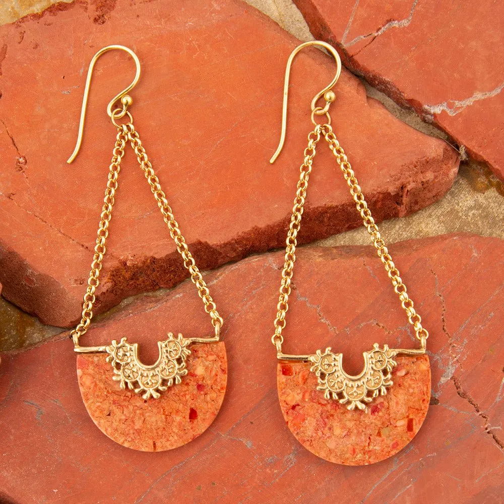 Crescent Orange Coral Chandelier Golden Earrings sold by Barse product image thumbnail 4