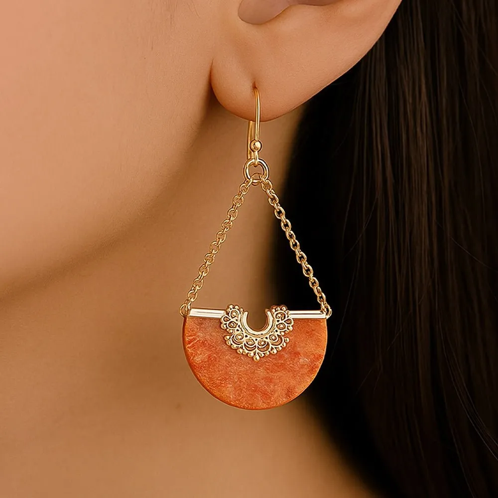 Crescent Orange Coral Chandelier Golden Earrings sold by Barse product image thumbnail 2