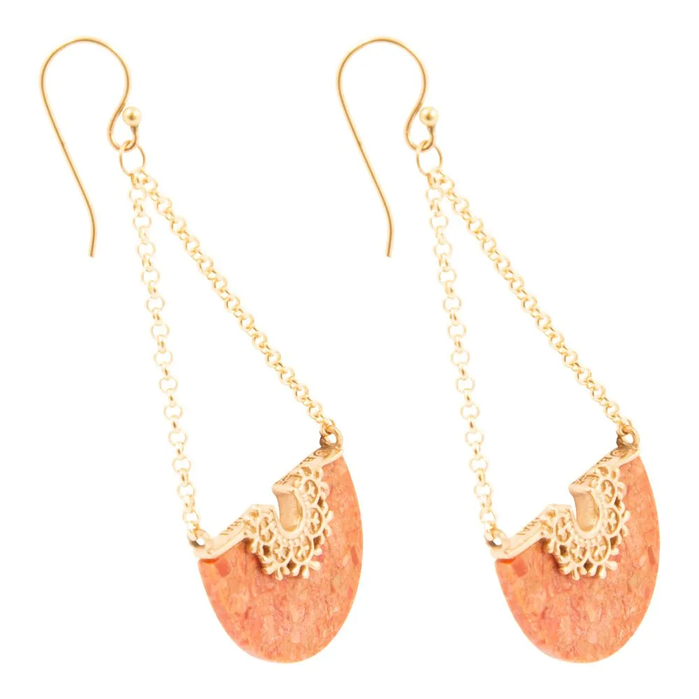 Crescent Orange Coral Chandelier Golden Earrings sold by Barse product image thumbnail 3