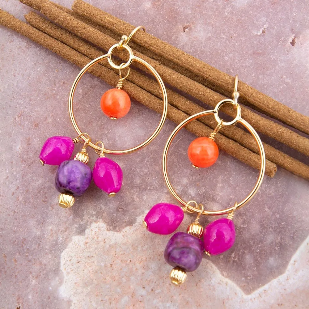 Bordeaux Pink Jade Chandelier Golden Earrings sold by Barse product image thumbnail 4