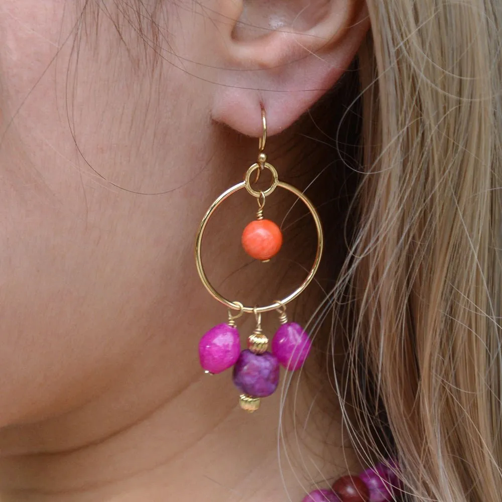 Bordeaux Pink Jade Chandelier Golden Earrings sold by Barse product image thumbnail 2