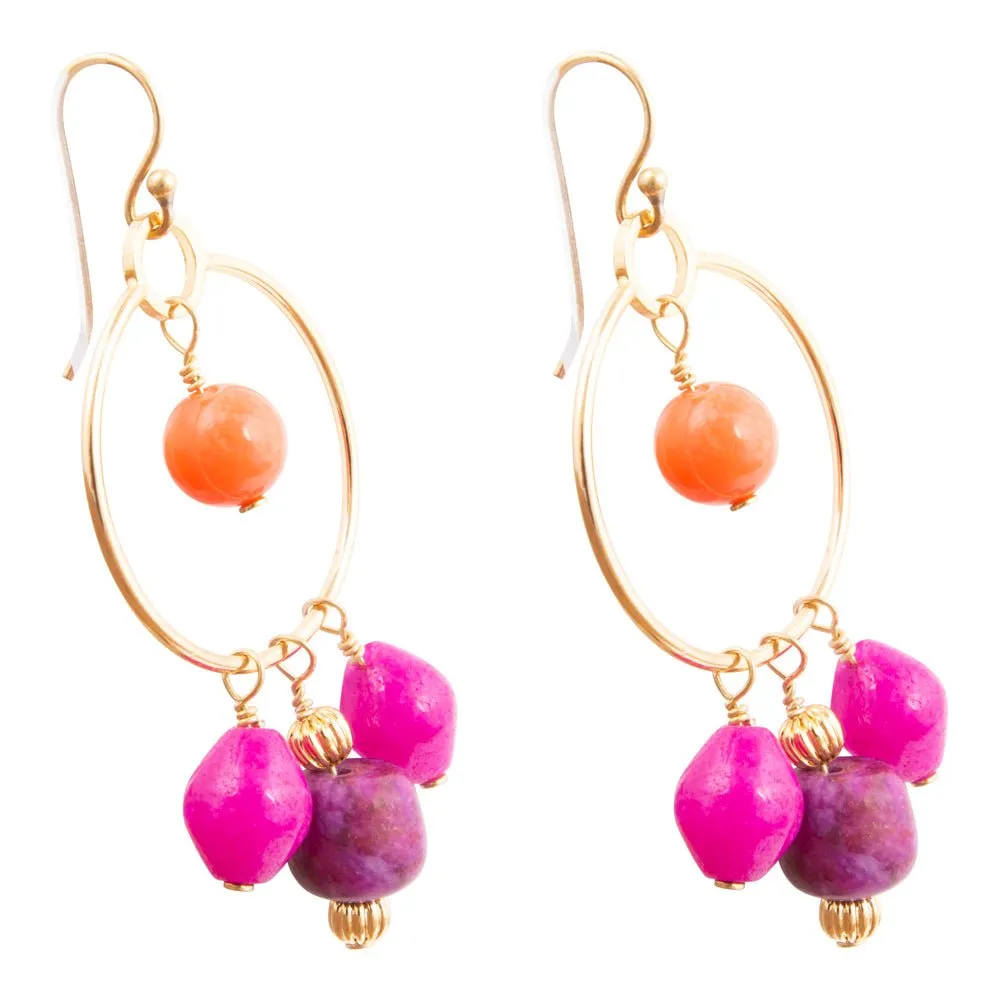Bordeaux Pink Jade Chandelier Golden Earrings sold by Barse product image thumbnail 3