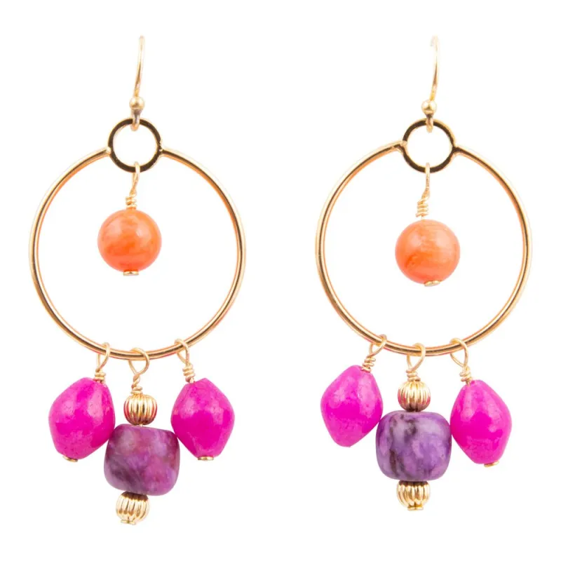 Bordeaux Pink Jade Chandelier Golden Earrings sold by Barse